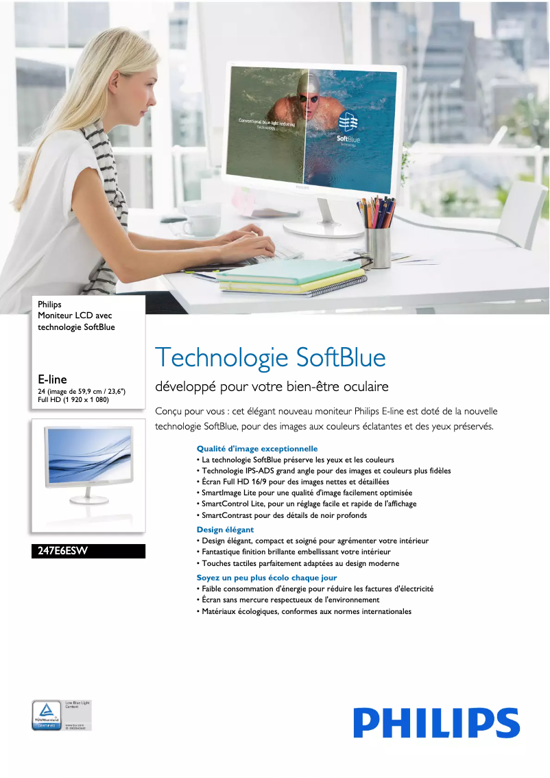 Page 1 of the manual Technical Sheet Philips 247E6ESW