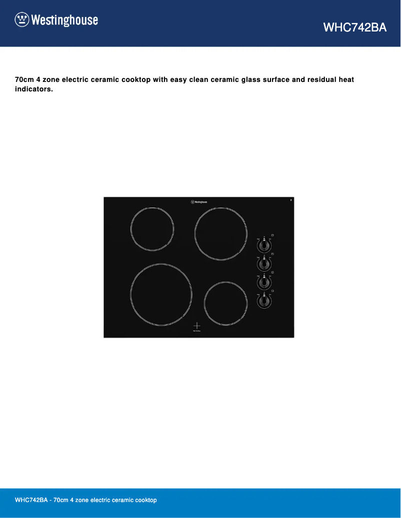 Page 1 de la notice Fiche technique Westinghouse WHC742BA