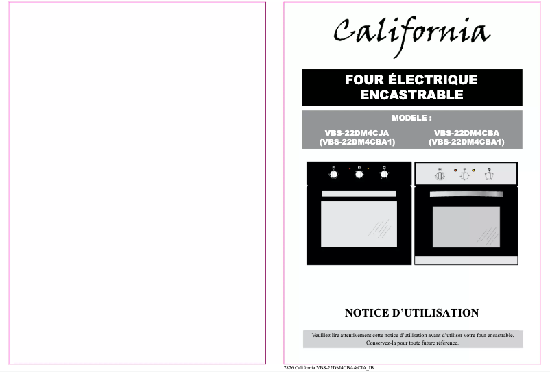 Page 1 de la notice Manuel utilisateur California VBS-22DM4CBA