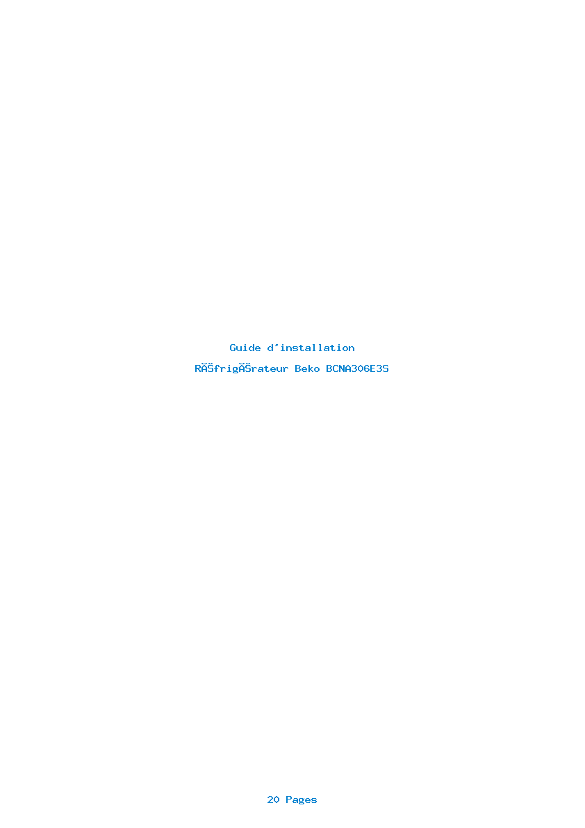 Page 1 de la notice Guide d'installation Beko BCNA306E3S