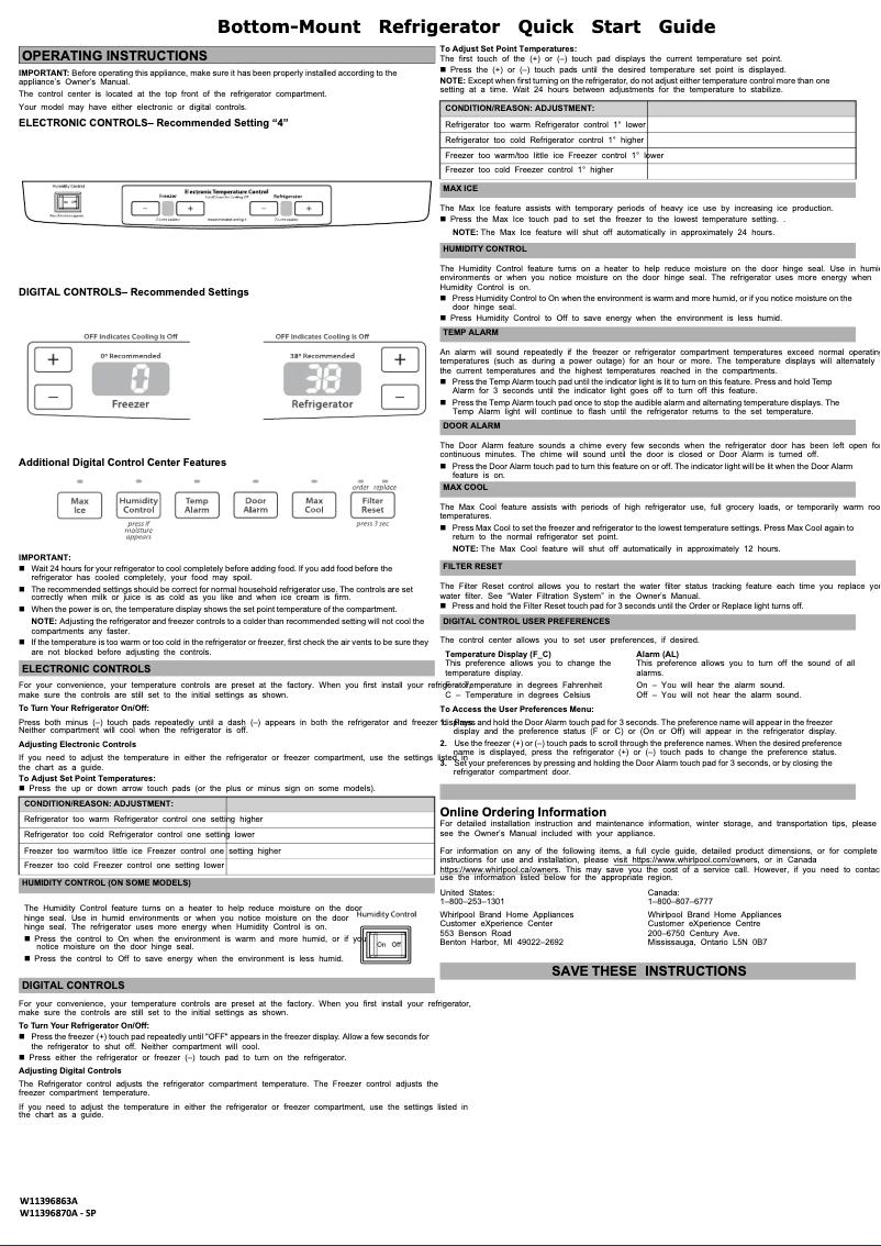 Página 1 del manual Guía de inicio rápido Whirlpool WRB329DMBM