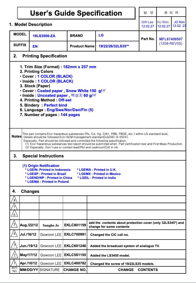 Page 1 de la notice Manuel utilisateur LG 42LS345T