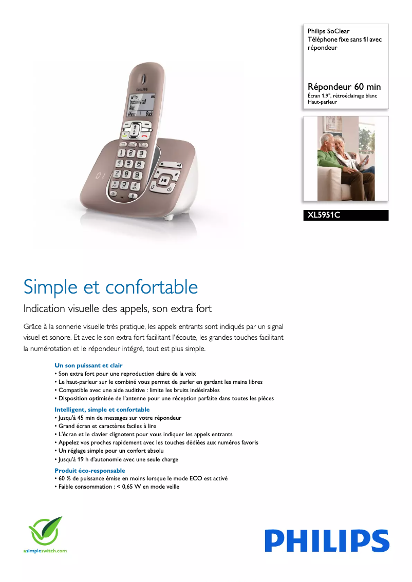 Página 1 del manual Ficha técnica Philips SoClear XL5951C