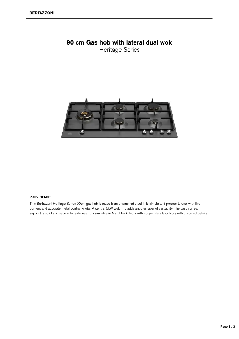 Page 1 de la notice Fiche technique Bertazzoni P905LHERNE
