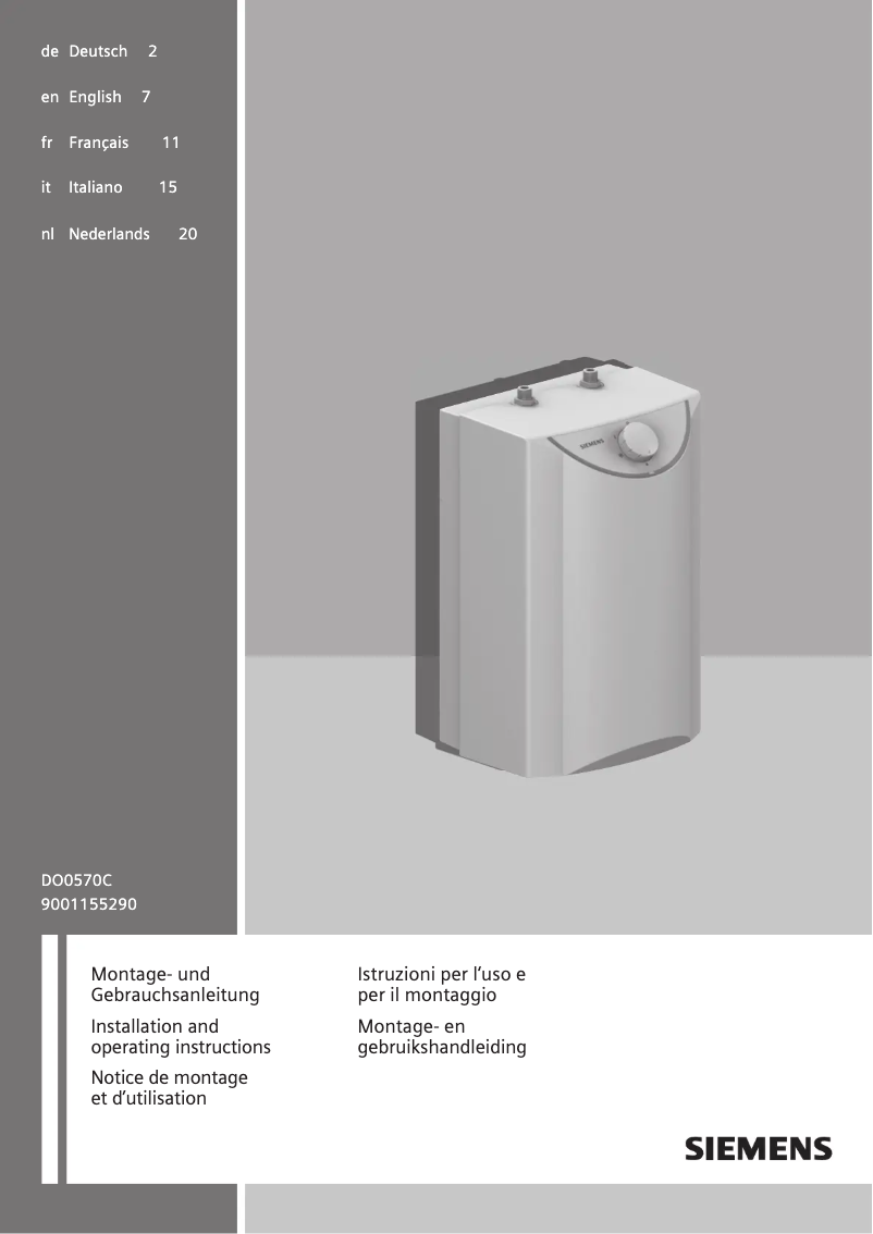 Page 1 de la notice Guide d'installation Siemens DO0570C