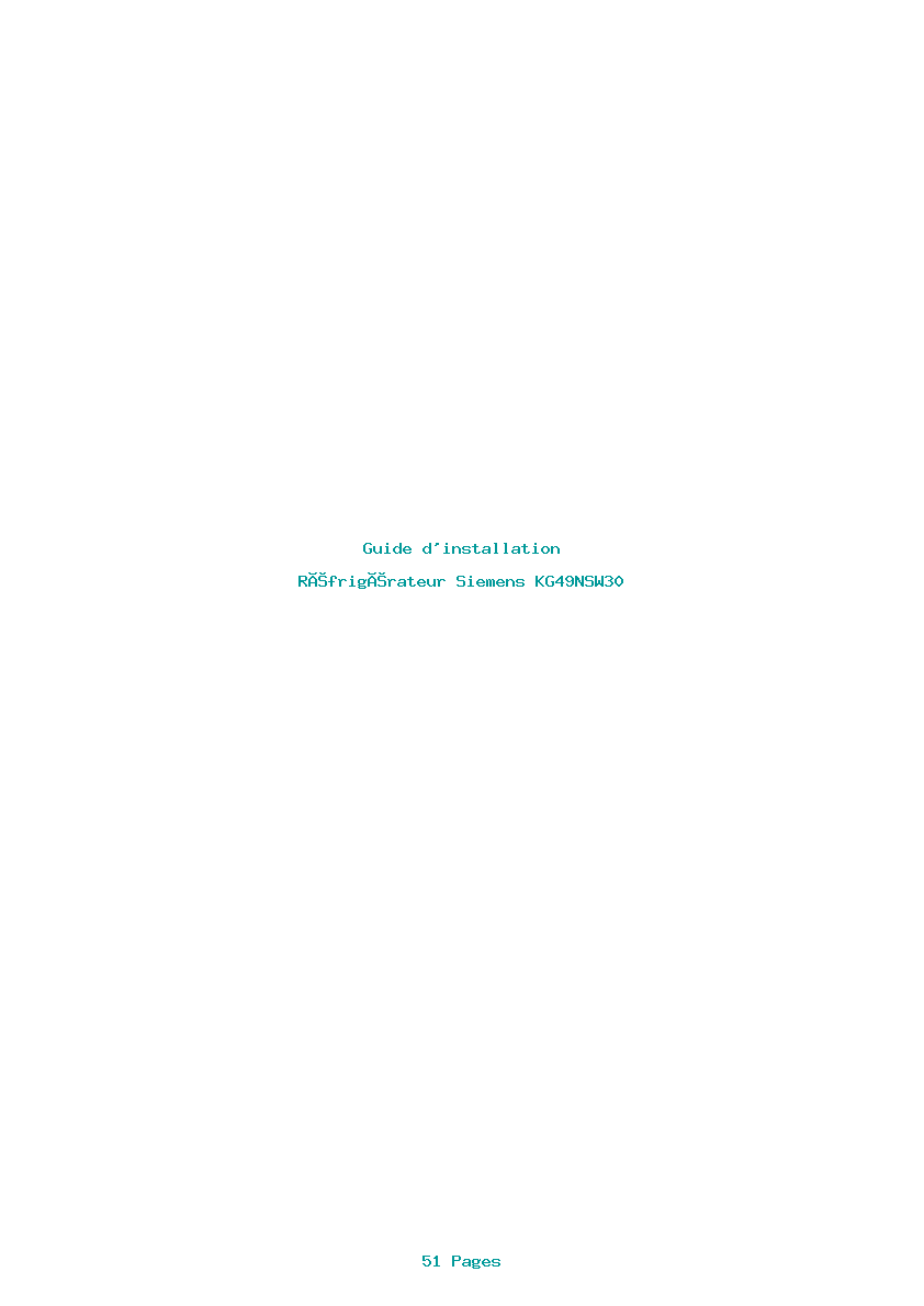Page 1 de la notice Guide d'installation Siemens KG49NSW30