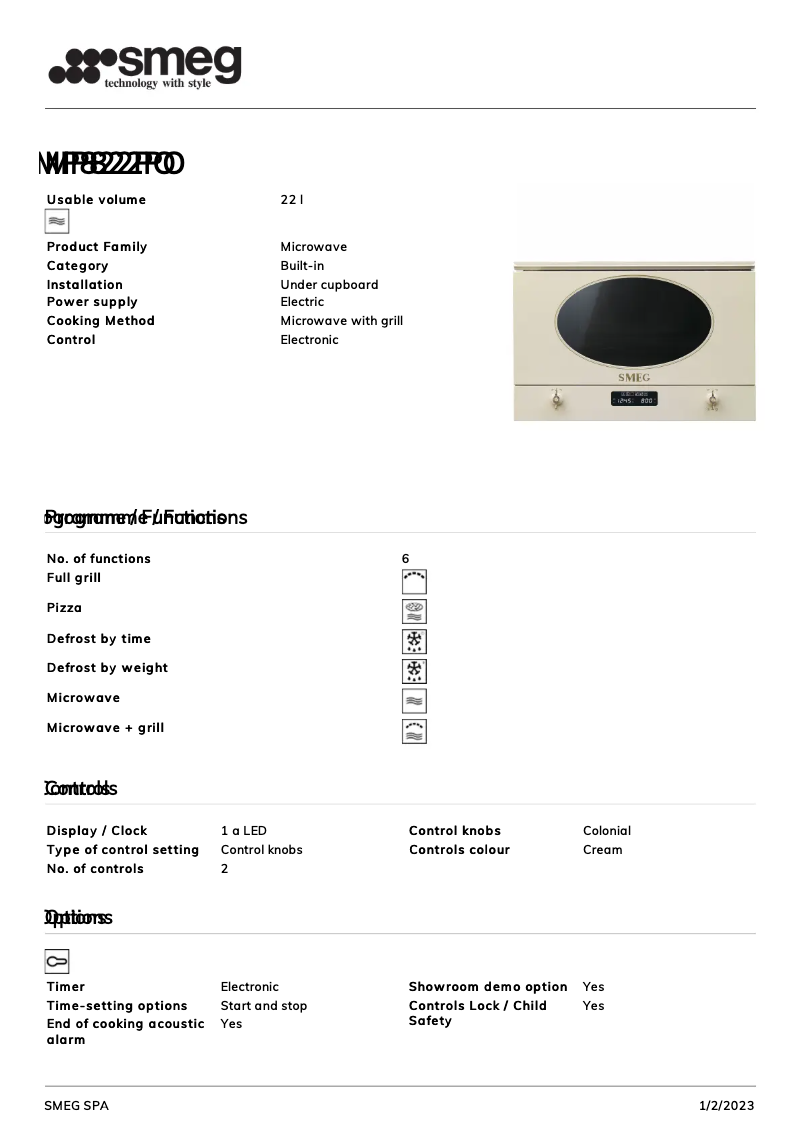 Página 1 del manual Folleto Smeg MP822PO