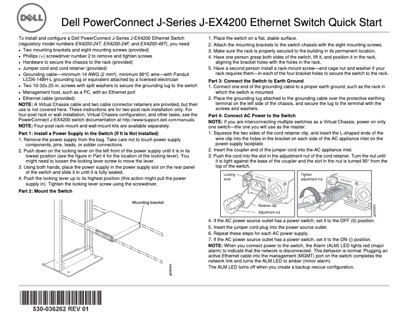 Page 1 de la notice Guide d'installation Dell PowerConnect J-EX4200-48t
