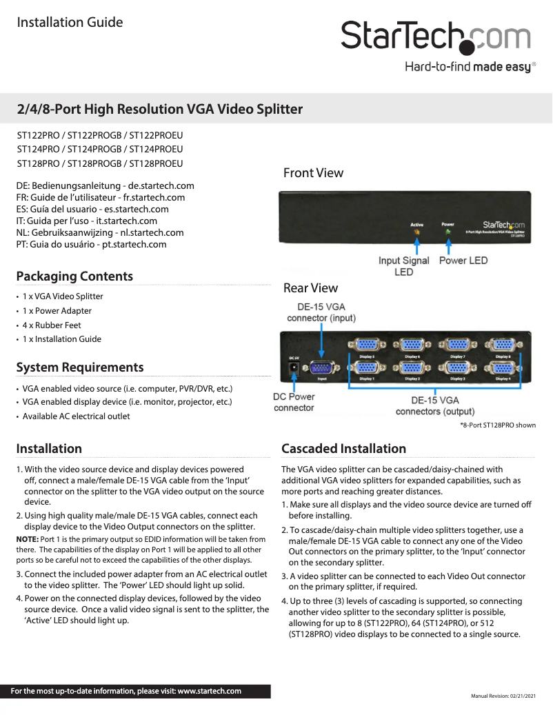 Page 1 de la notice Manuel utilisateur StarTech.com ST124PRO