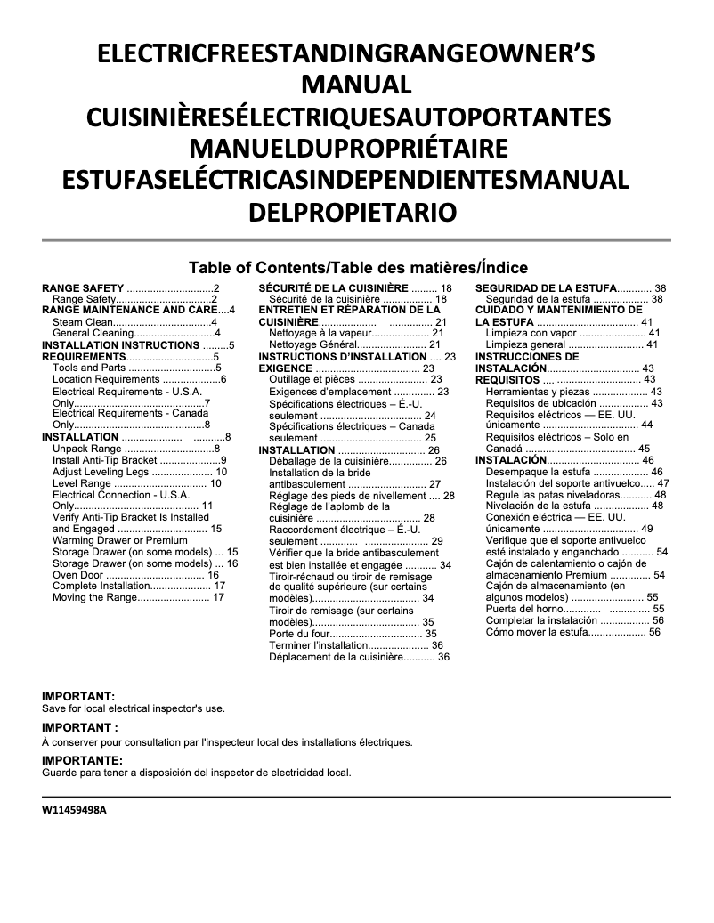 Page 1 of the manual Warranty Information Whirlpool WFE505W0JV