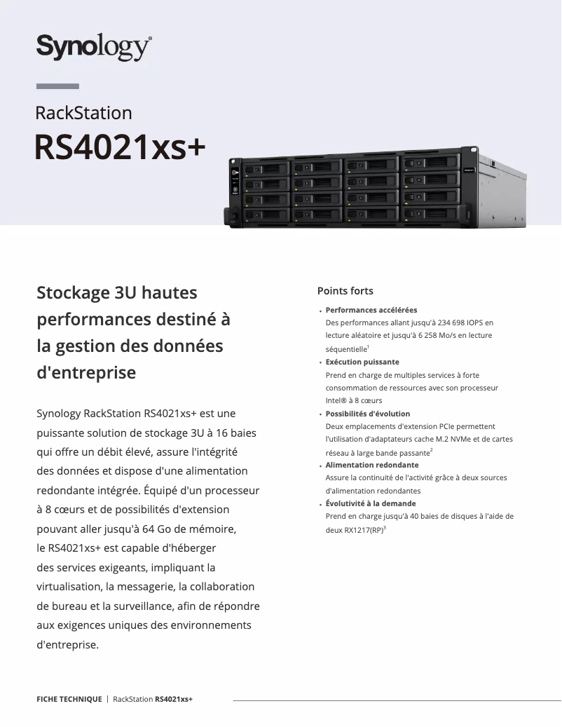 Página 1 del manual Ficha técnica Synology RackStation RS4021xs+