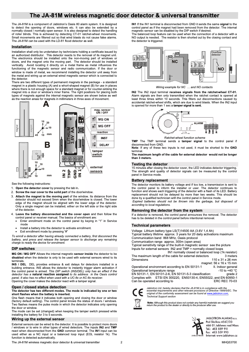 Page 1 de la notice Manuel utilisateur Joblotron JA-81M