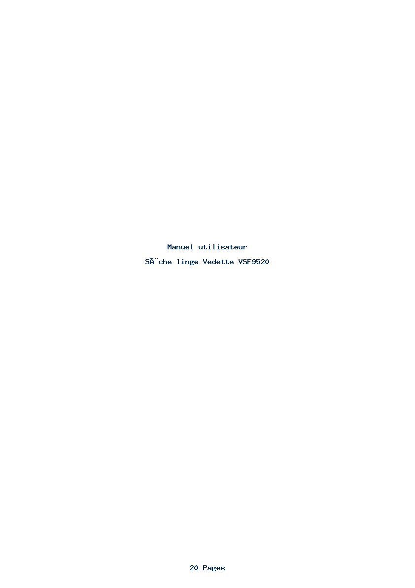 Page 1 de la notice Manuel utilisateur Vedette VSF9520