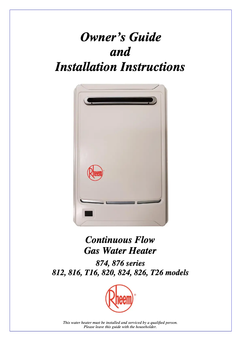 Página 1 del manual Manual de usuario Rheem 874T16PF