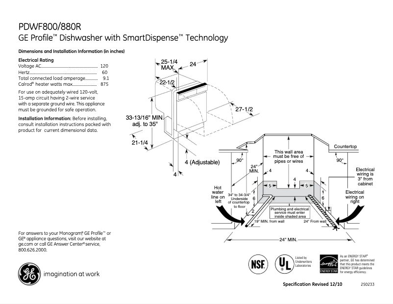 Page n°1 - Fiche technique GE Profile PDWF880RSS
