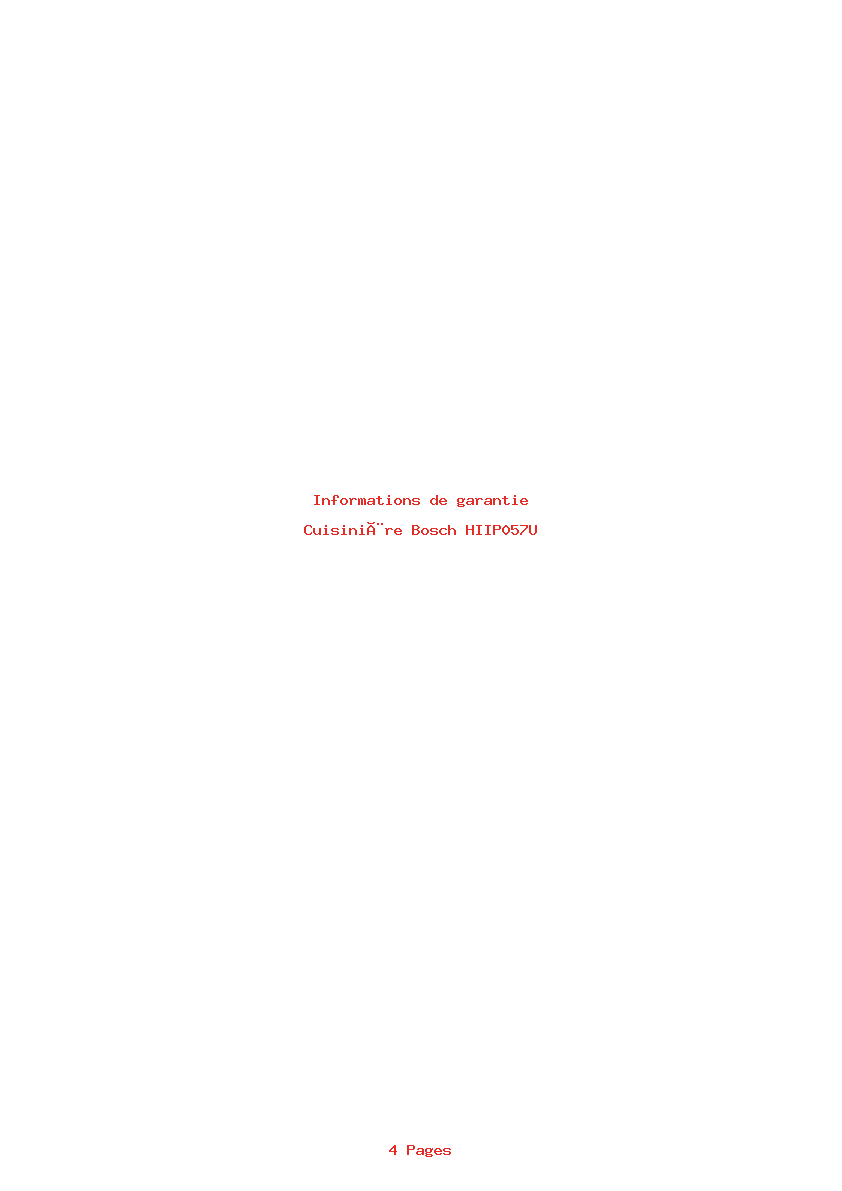 Page 1 de la notice Informations de garantie Bosch HIIP057U