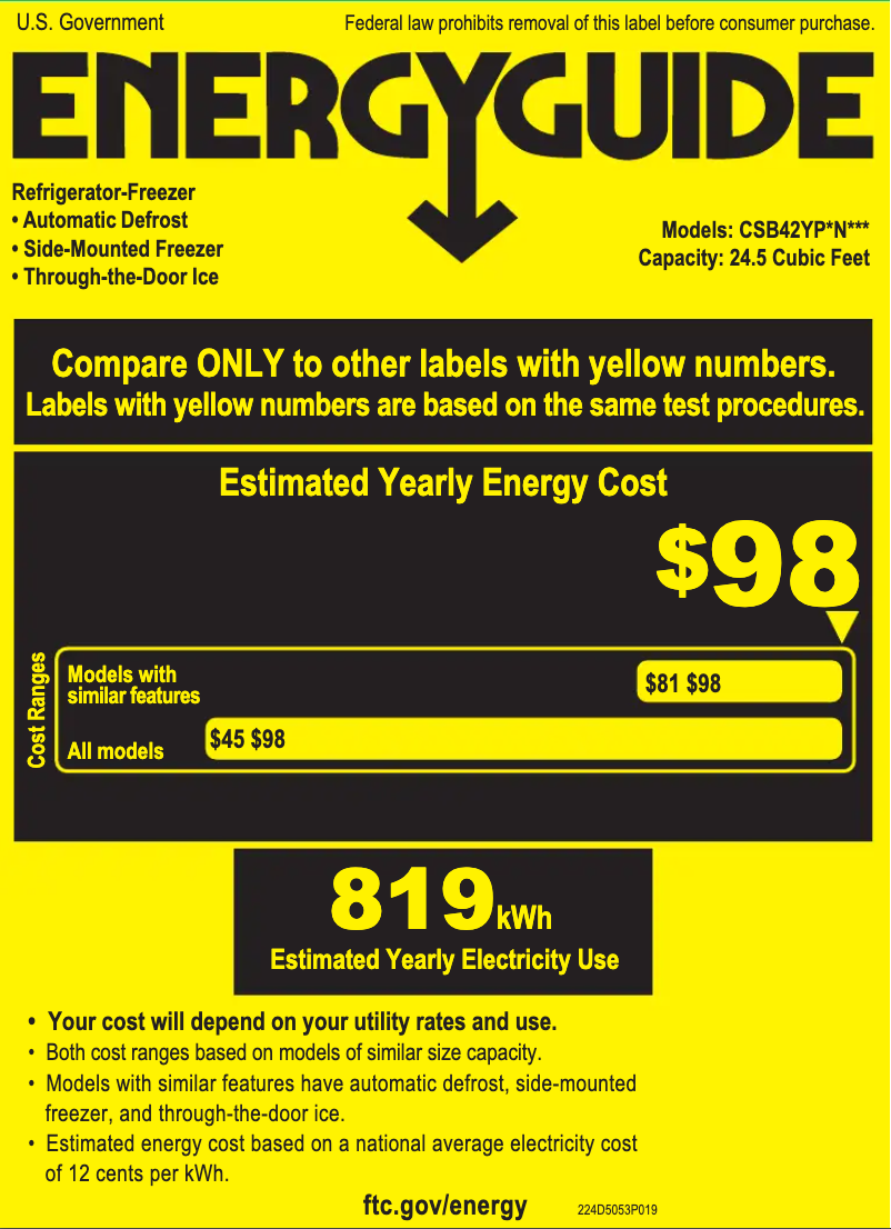 Page n°1 - Label énergétique GE Cafe CSB42YP2NS1