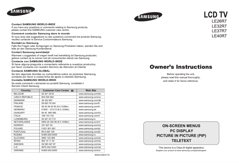 Página 1 del manual Manual de usuario Samsung LE37R72N