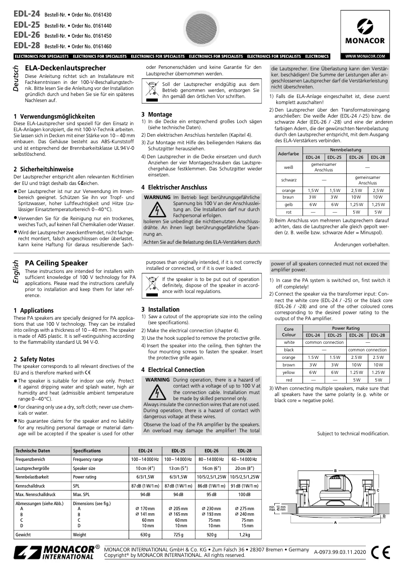 Page 1 de la notice Manuel utilisateur Monacor EDL-25