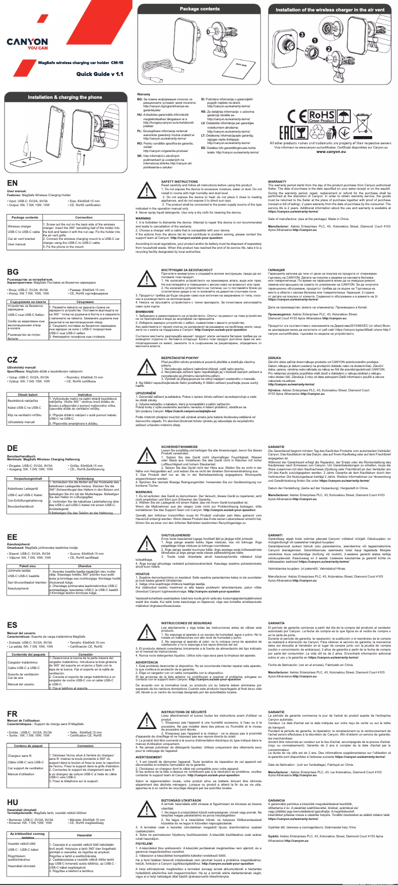 Page 1 de la notice Manuel utilisateur Canyon CM-15