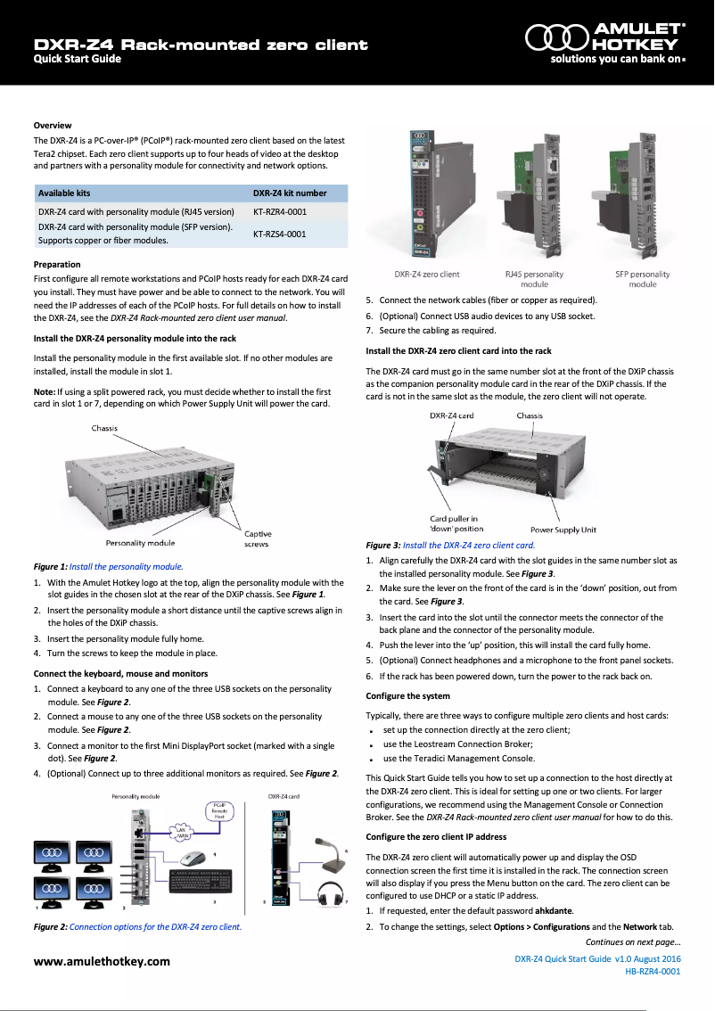 Page 1 de la notice Manuel utilisateur Amulet Hotkey DXR-Z4