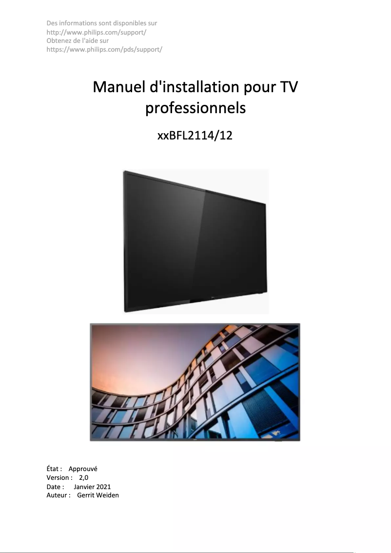 Page n°1 - Guide d'installation Philips 65BFL2114