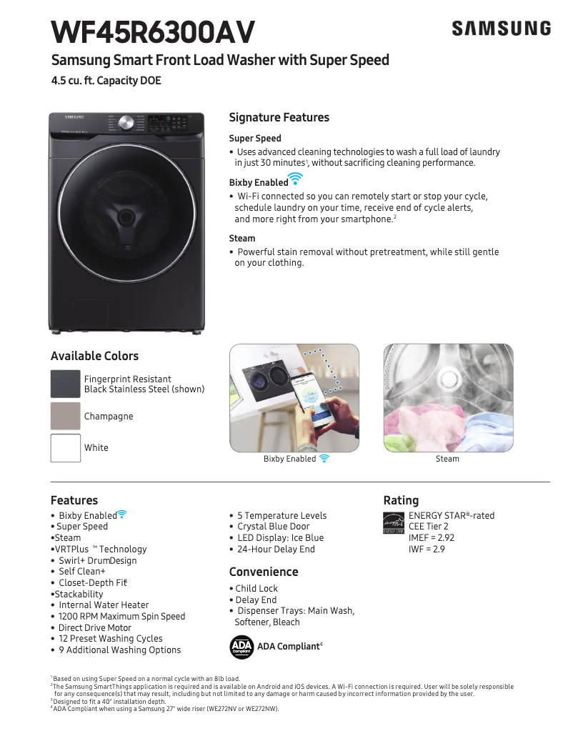 Página 1 del manual Ficha técnica Samsung WF45R6300AW