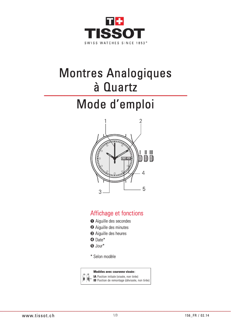 Page 1 de la notice Manuel utilisateur Tissot Grain DE Folie