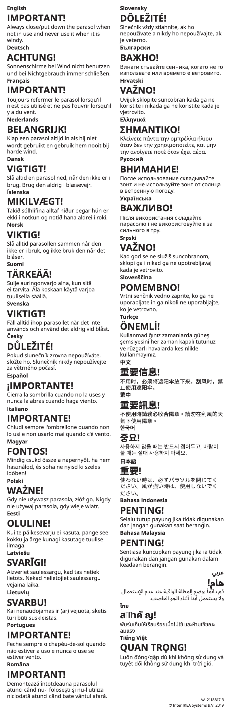 Page 1 de la notice Manuel utilisateur Ikea STRANDÖN 705.227.65