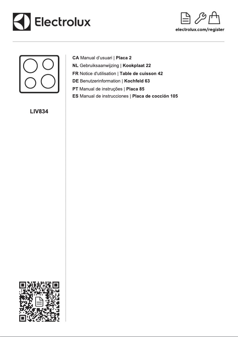 Page 1 de la notice Fiche technique Electrolux LIV834