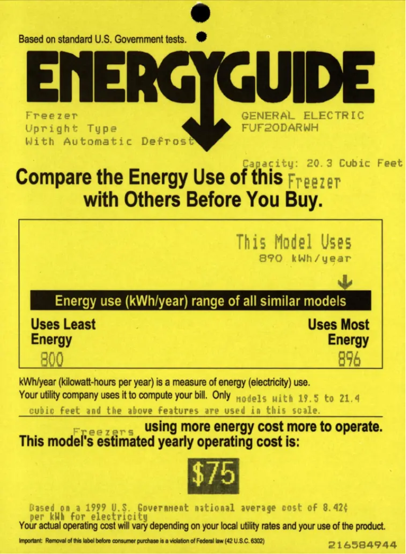 Página 1 del manual Etiqueta energética GE FUF20DARWH