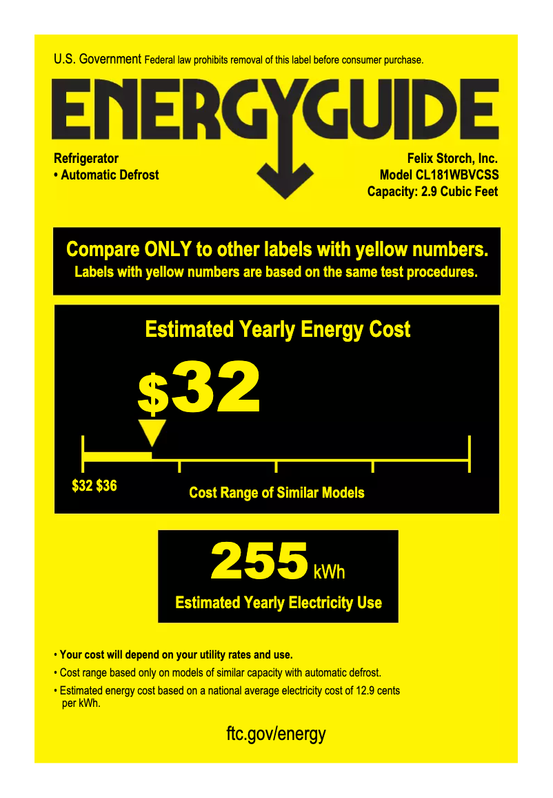 Page 1 de la notice Label énergétique Summit CL181WBVCSS