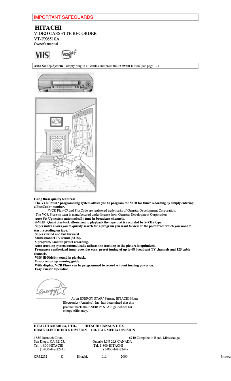 Página 1 del manual Manual de usuario Hitachi VT-FX6510A