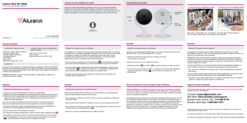 Page 1 de la notice Guide de démarrage rapide Aluratek AWC02F
