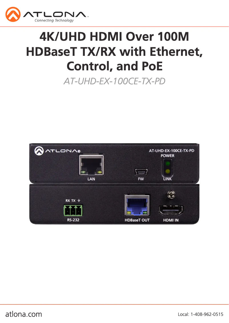 Page 1 de la notice Manuel utilisateur Atlona UHD-EX-100CE-TX-PD