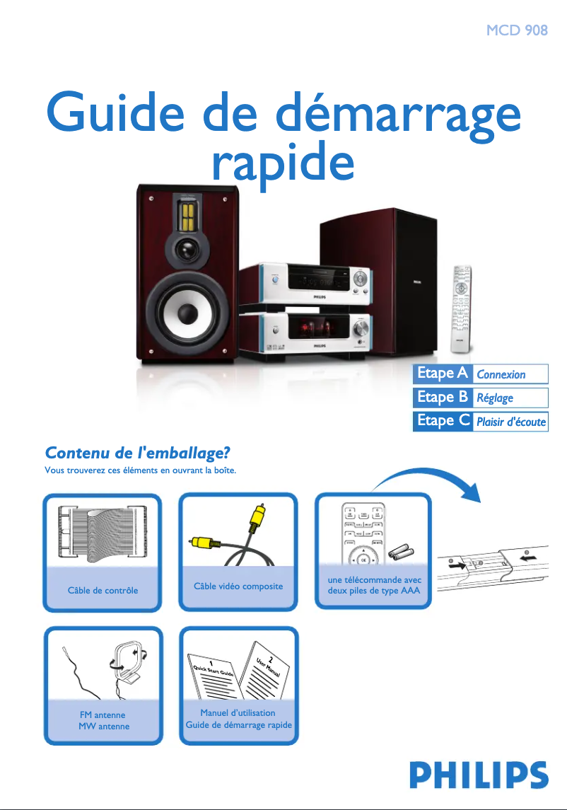 Page n°1 - Guide de démarrage rapide Philips MCD908