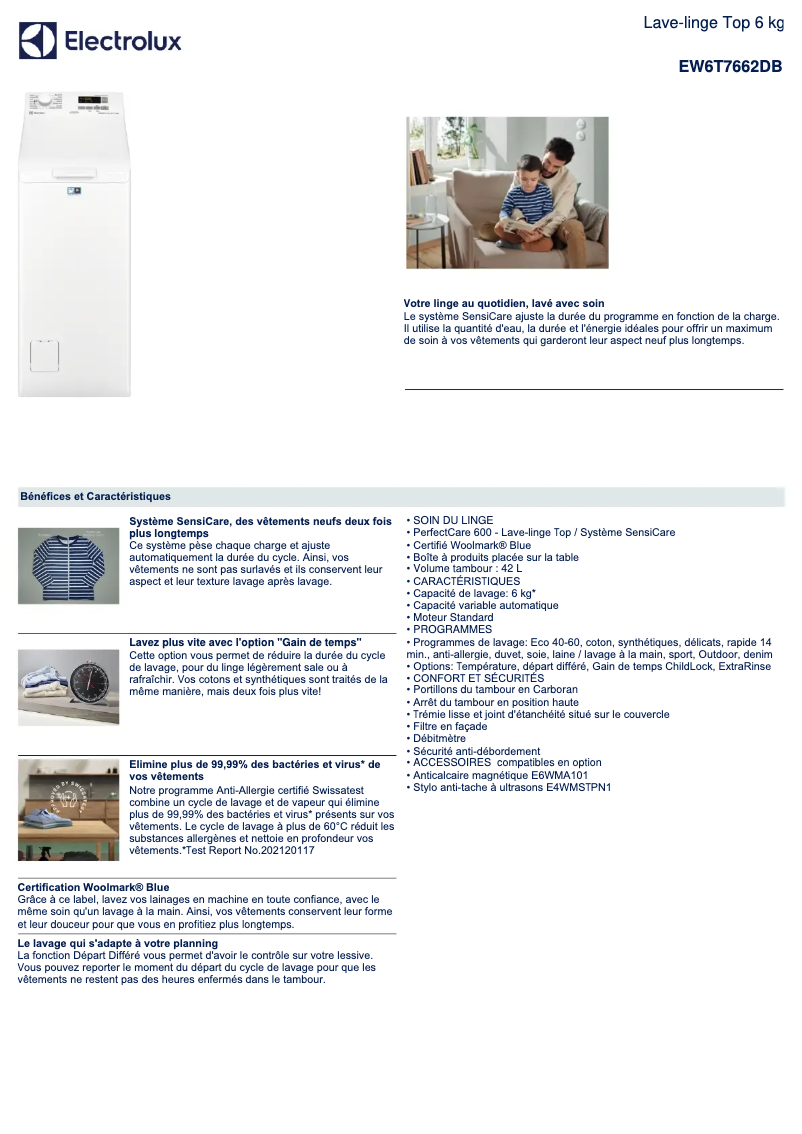 Página 1 del manual Ficha técnica Electrolux EW6T7662DB