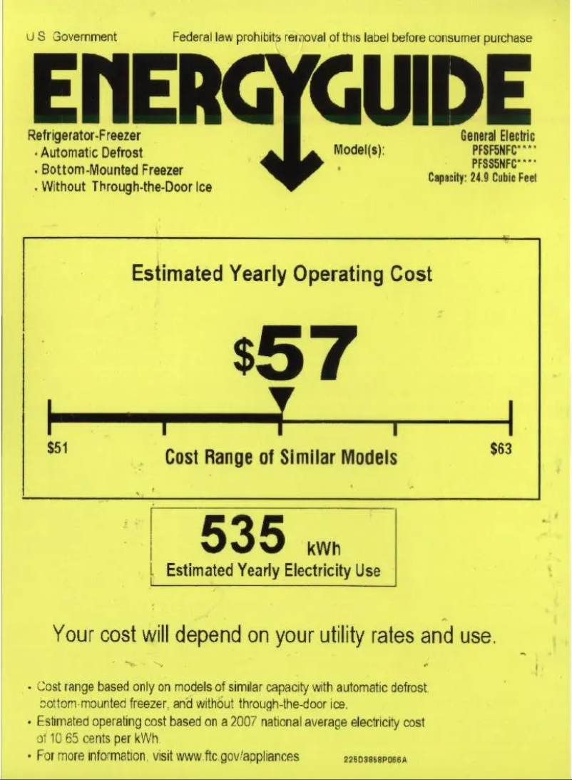 Página 1 del manual Etiqueta energética GE Profile PFSF5NFCCC