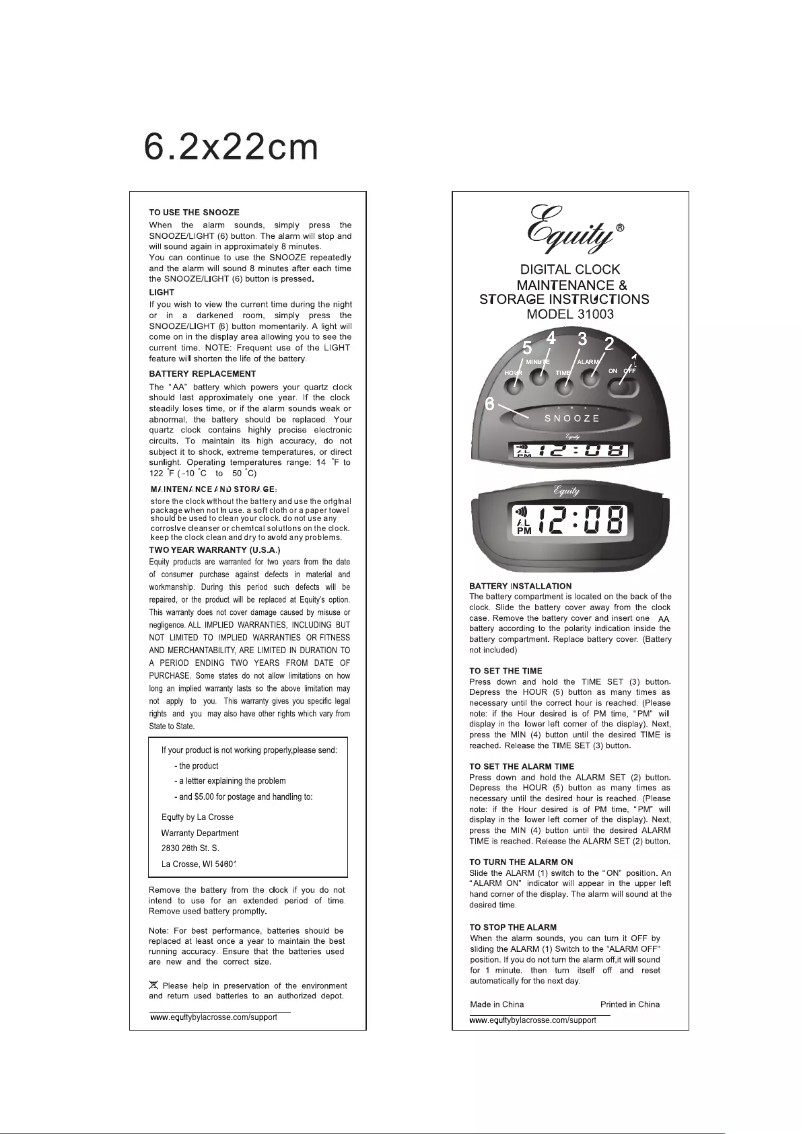 Page 1 de la notice Manuel utilisateur Equity 31003