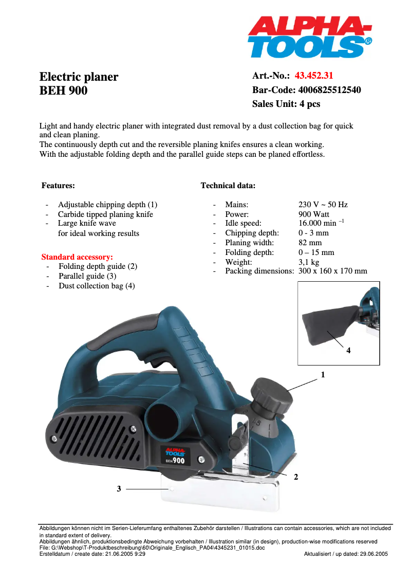 Page 1 de la notice Manuel utilisateur Alpha Tools BEH 900