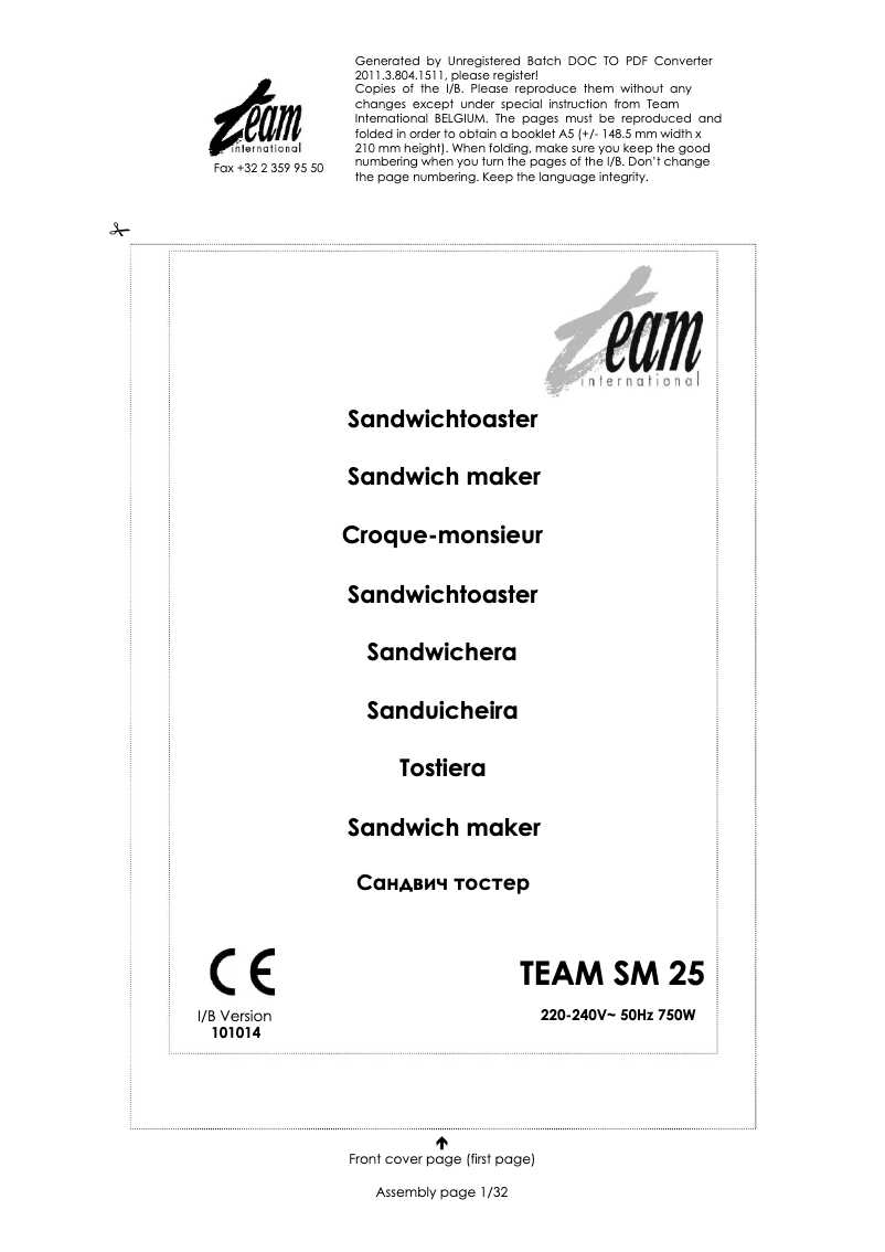 Page 1 de la notice Manuel utilisateur Team SM 25