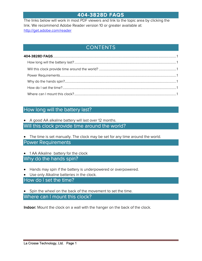 Página 1 del manual Preguntas frecuentes La Crosse Technology 404-3828D
