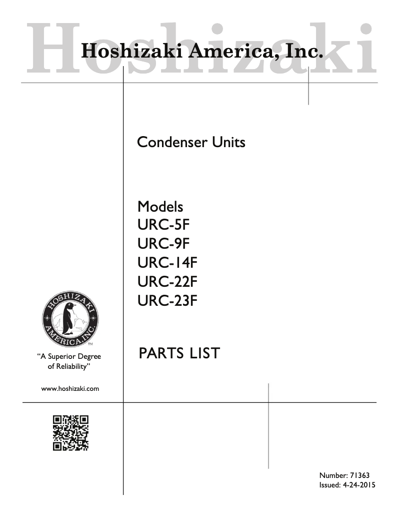 Page 1 de la notice Manuel utilisateur Hoshizaki URC-23F