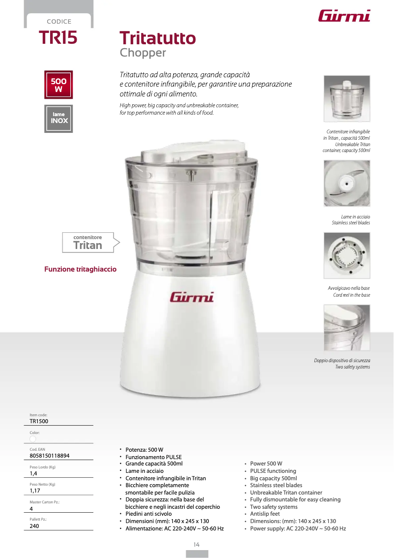 Page 1 of the manual Technical Sheet Girmi TR15
