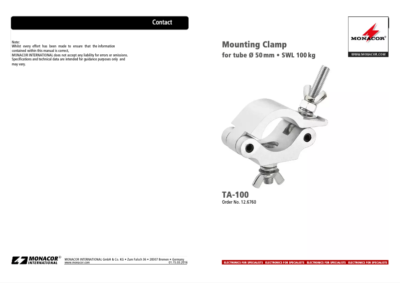 Page 1 of the manual User Manual Monacor TA-100