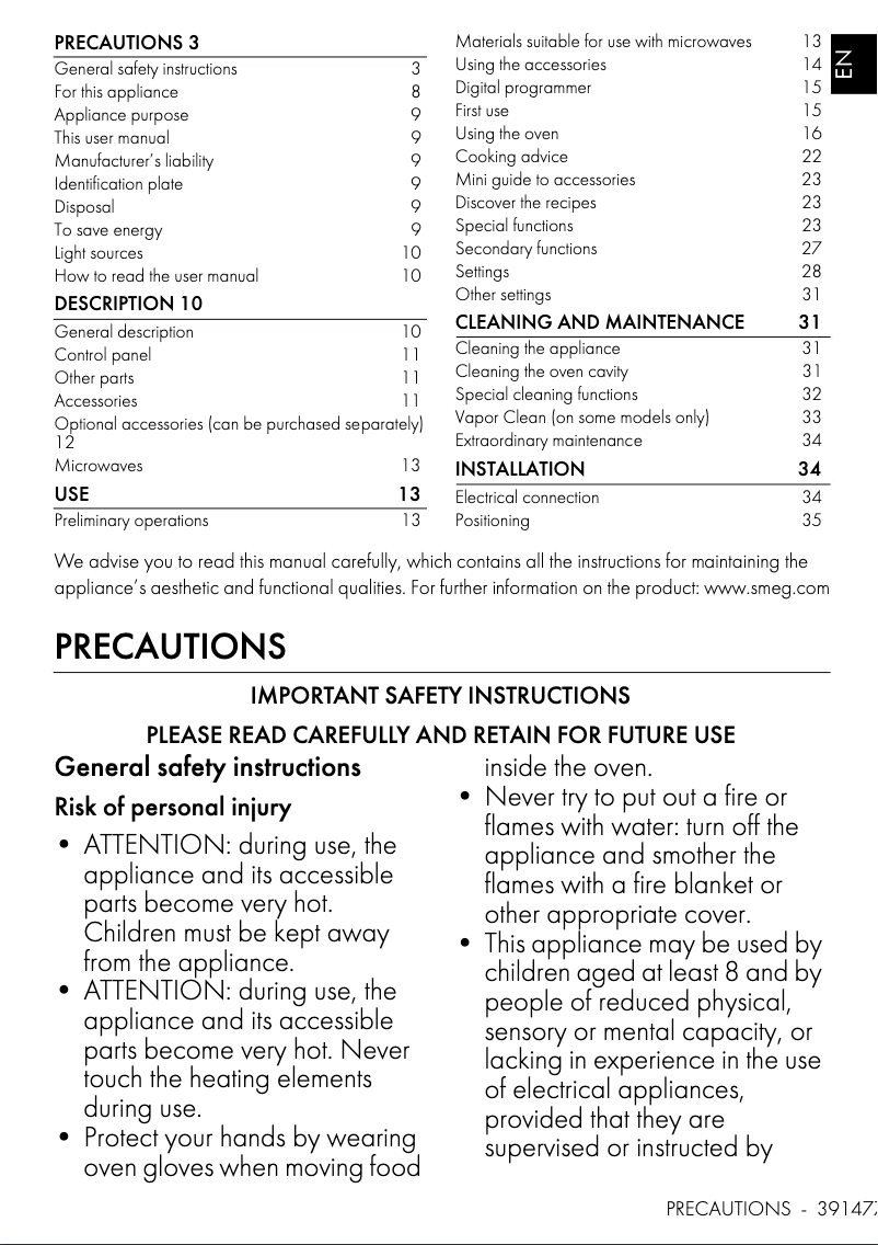 Página 1 del manual Manual de usuario Smeg SOA4102M1S