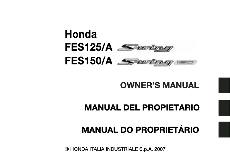 Page 1 de la notice Manuel utilisateur Honda Swing FES125/150 (2008)