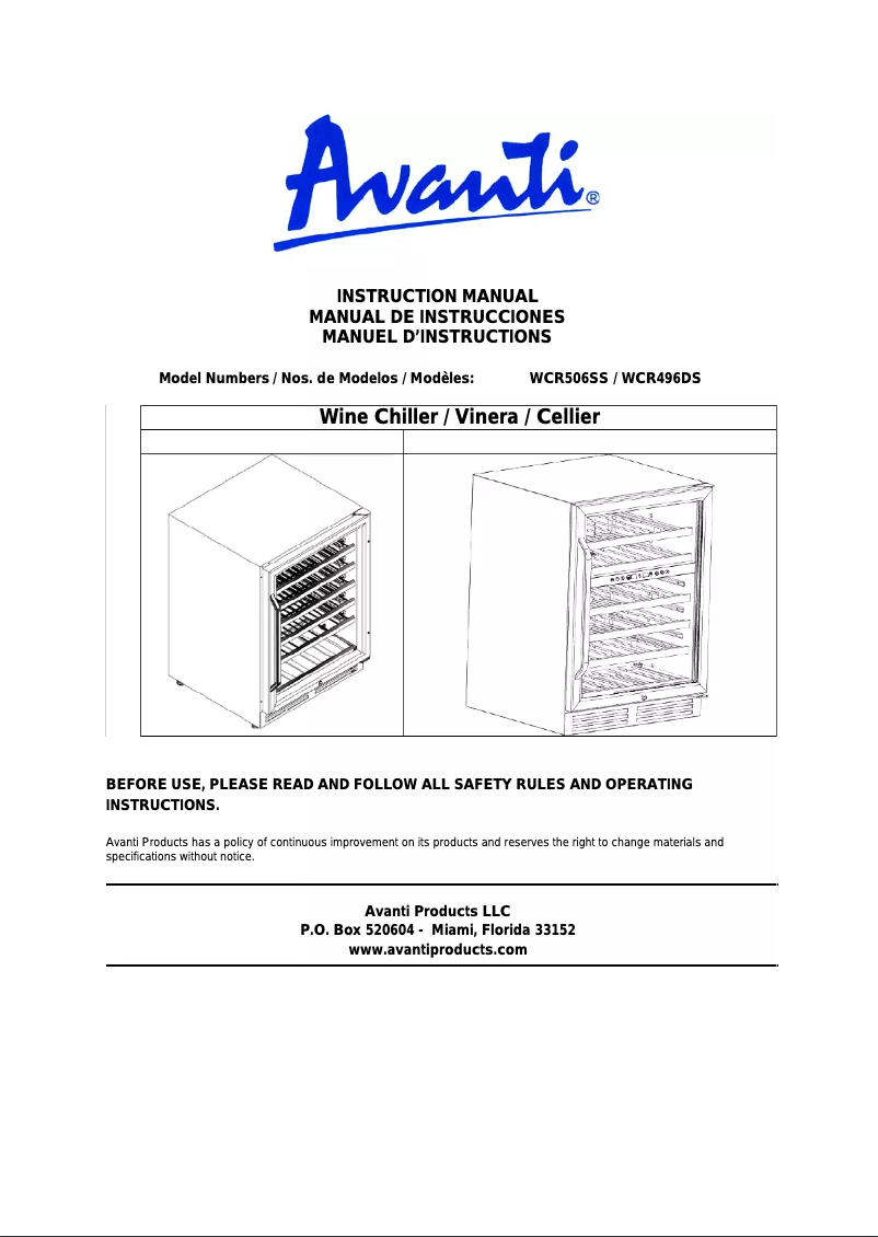 Page 1 de la notice Manuel utilisateur Avanti WCR496DS