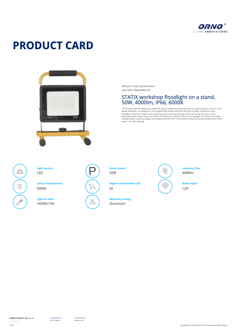 Page 1 de la notice Fiche technique Adviti AD-NR-6247L6