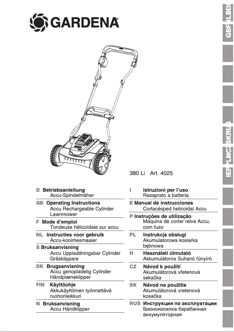 Page 1 de la notice Manuel utilisateur Gardena 380 Li